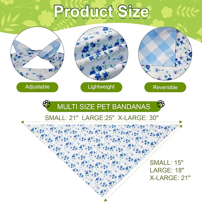 Spring Dog Bandanas Large 2PCS, 4 Pattern Summer Floral Scarf - Image 3