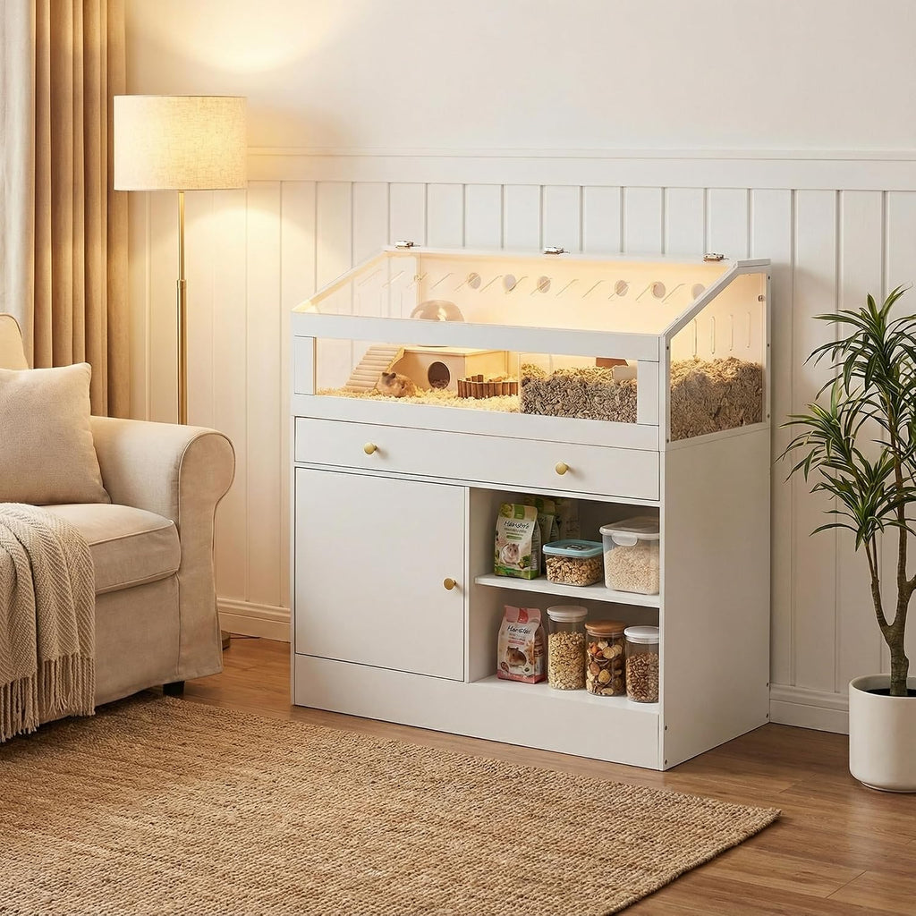 Hamster Cage with Storage Cabinet and Acrylic Panels - GlobalHabitat Supply