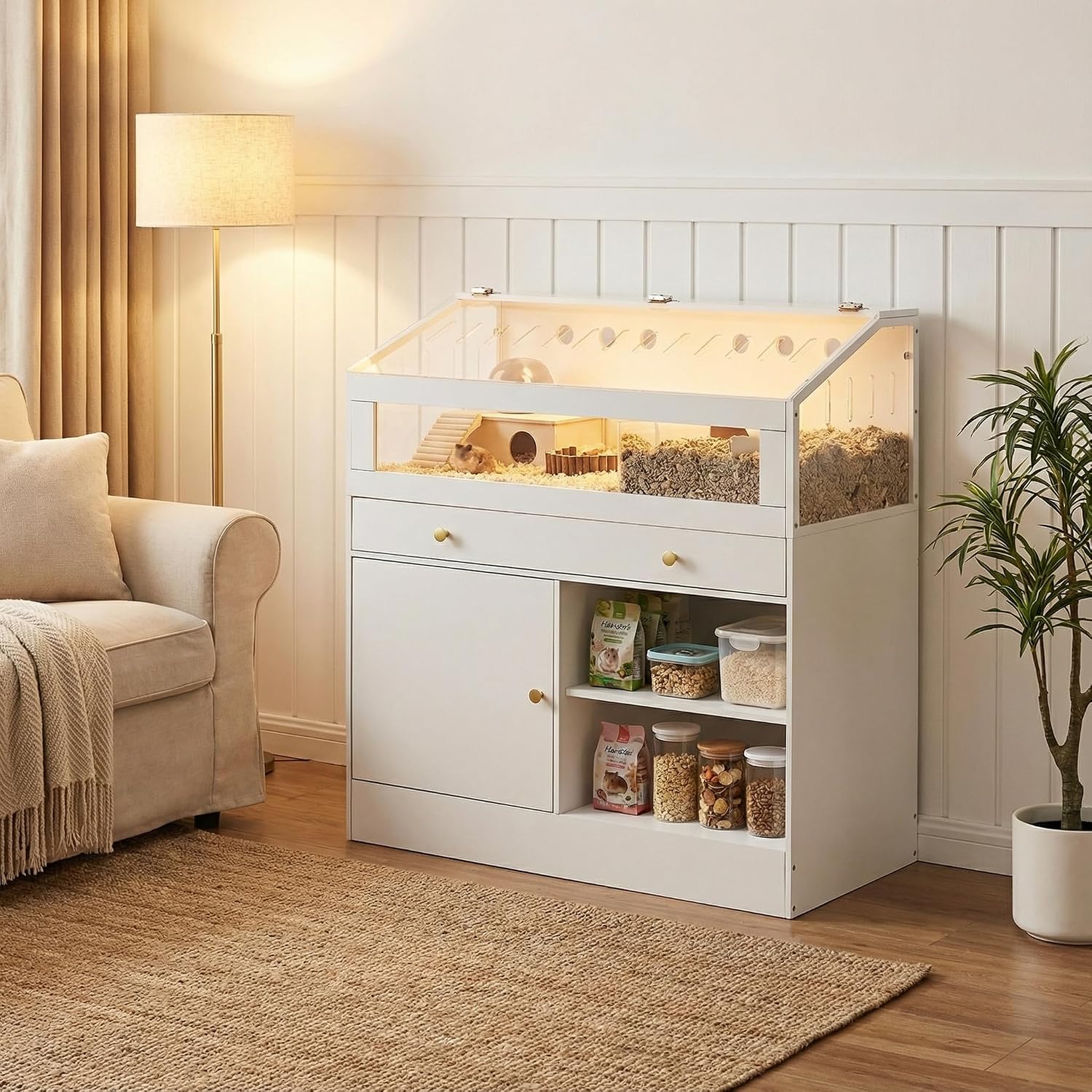 Hamster Cage with Storage Cabinet and Acrylic Panels - GlobalHabitat Supply