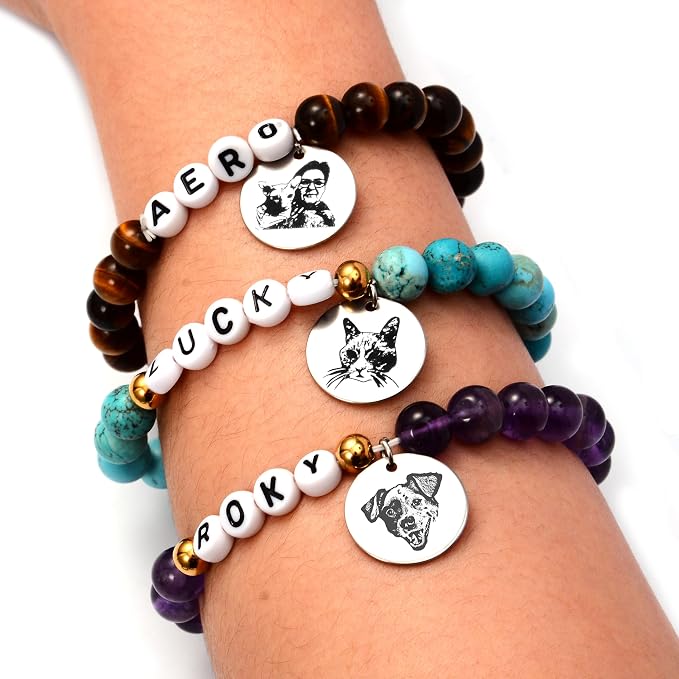 Custom Pet Portrait Bracelet Dog Cat Loss Memorial Keepsake Gift, Photo Engraved by Cring+Coco