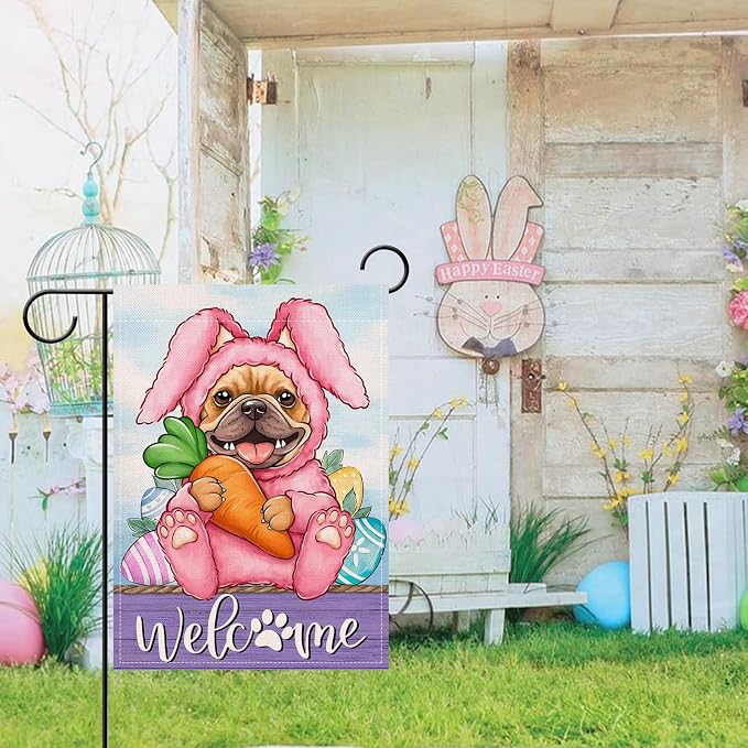 Artofy Welcome Easter Bunny Dog Small Decorative Garden Flag, French Bulldog - Image 5