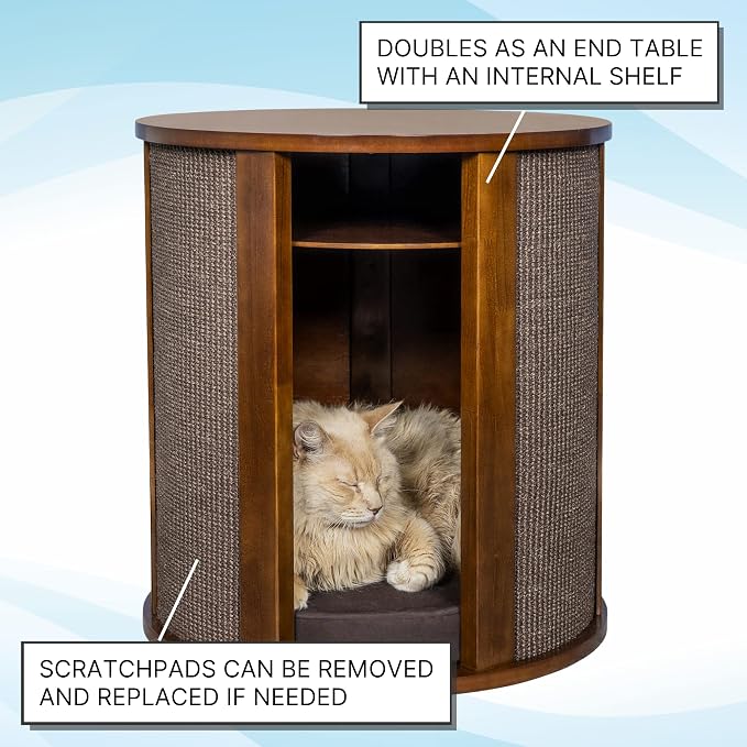 The Refined Feline Purrrrfect End Table Cat Bed Cave in Mahogany Brown - Image 2