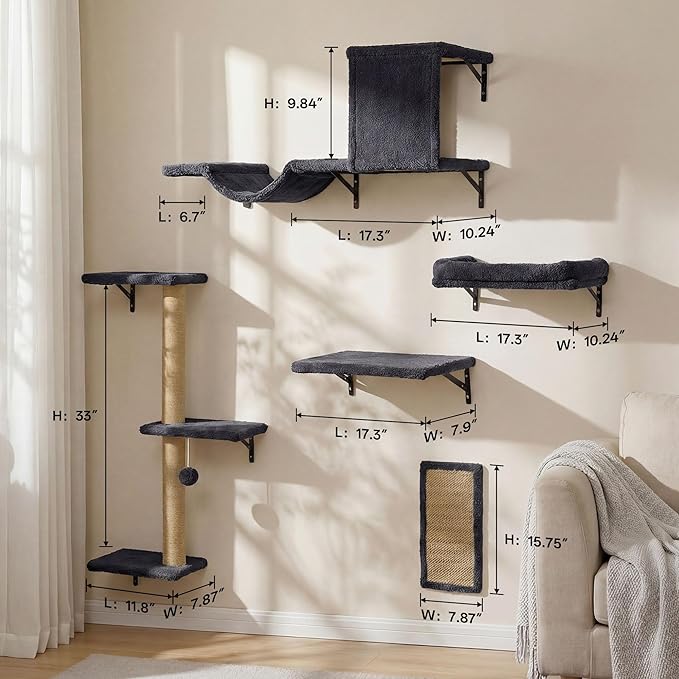 MEWANG 5-in-1 Cat Wall Shelves: Cat Climbing Furniture - Image 2