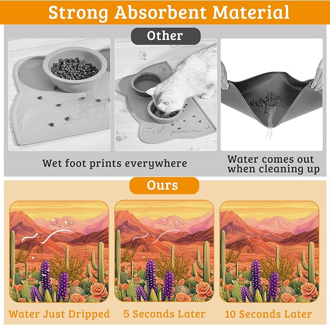 Pet Feeding Mat, Cactus Absorbent Dog Cat Food Mat Desert Dog Mat - Image 3