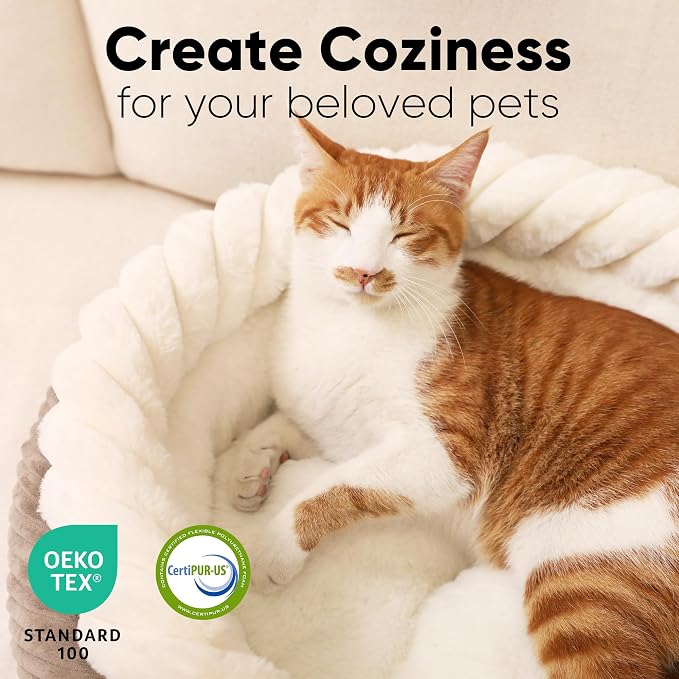 FUKUMARU Cat Bed, Calming Donut Dog Beds, Plush Faux Fur&Corduroy Kitten Beds - Image 2