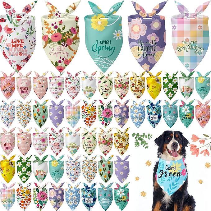 Kacctyen 50 Pcs Spring Dog Bandanas Bulk Large Bandanas by Kacctyen