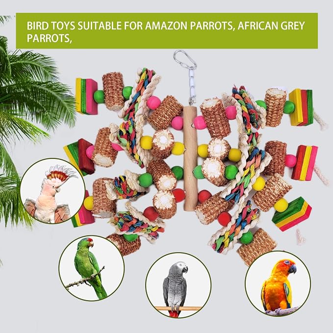 Bird Toys, Parrot Toys, Bird Toys Made of Natural Multi-Colored Wooden Blocks - Image 4