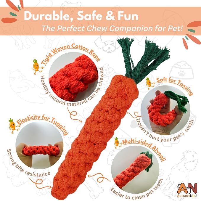 3PCS Orange Woven Pet Chew Set, Puppy Teething Chews, Dog Chew Treats, Cat - Image 4