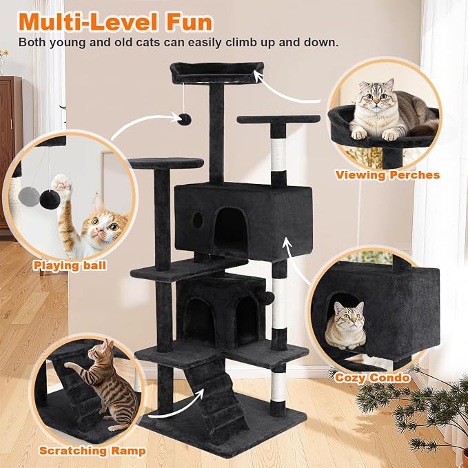 FDW Cat Tree 54in Cat Tower Multi-Level Durable Cat Scratching Post & Cozy Fun - Image 6
