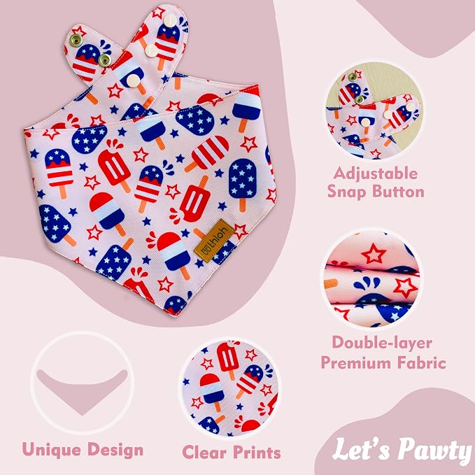 4th of July Dog Bandanas with Snap Button, 2 Pack American Flag Pet Scarf - Image 4