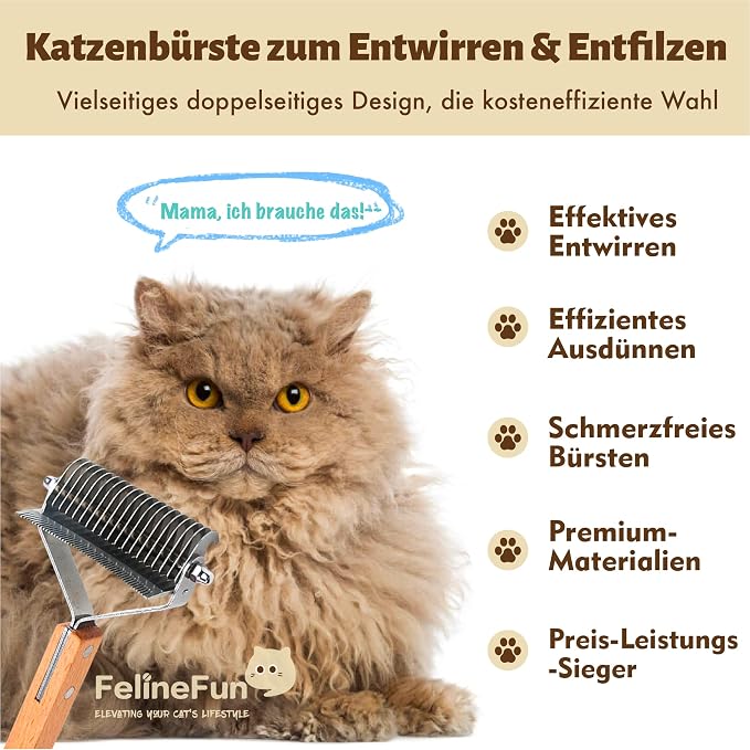 FelineFun Cat Brush for Dematting & Deshedding, 2 in 1 Undercoat Rake, - Image 2