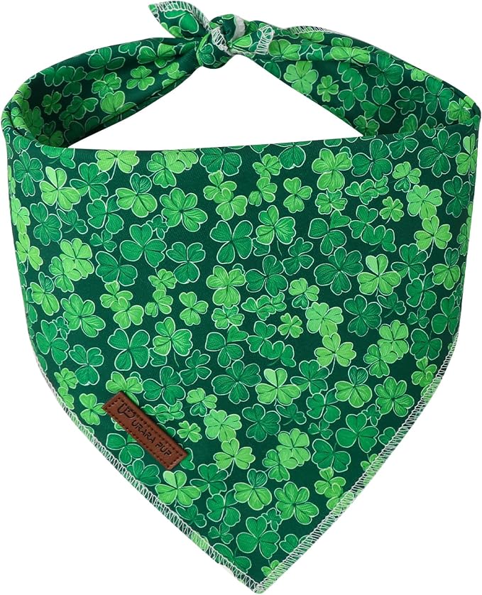 St. Patrick's Dog Bandana, UP URARA PUP Shamrock Triangle Bid Scarf by UPURARAPUP