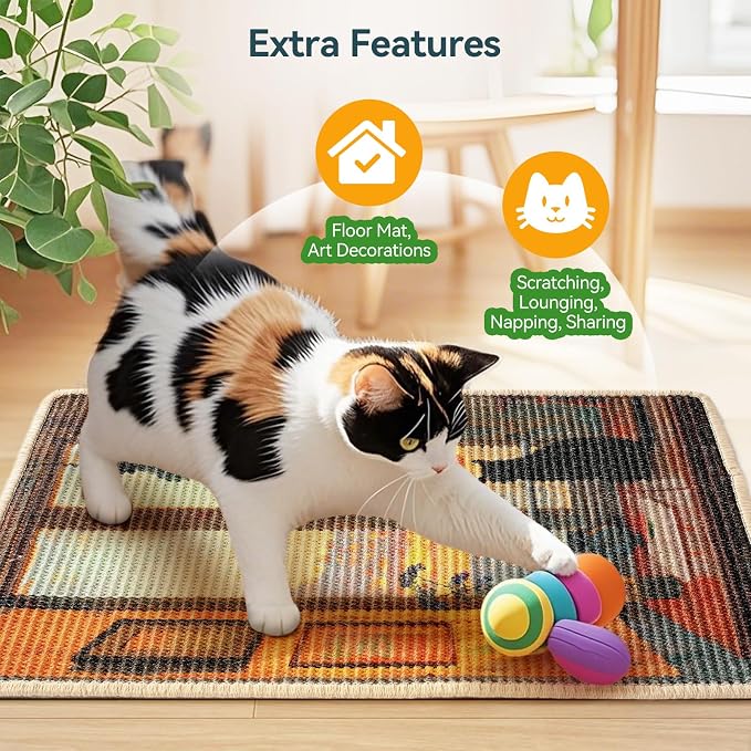 3-in-1 Sisal Cat Scratcher Mat 23.6x15.7 – Durable Scratch Rug - Image 7