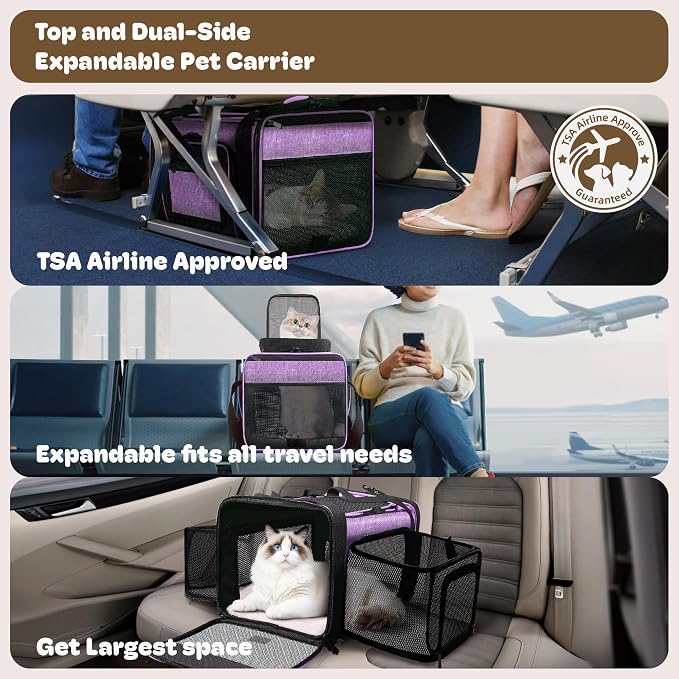Top and 2 Sides Expandable Pet Carrier 17x11x9.5, TSA Airline Approved Small - Image 2
