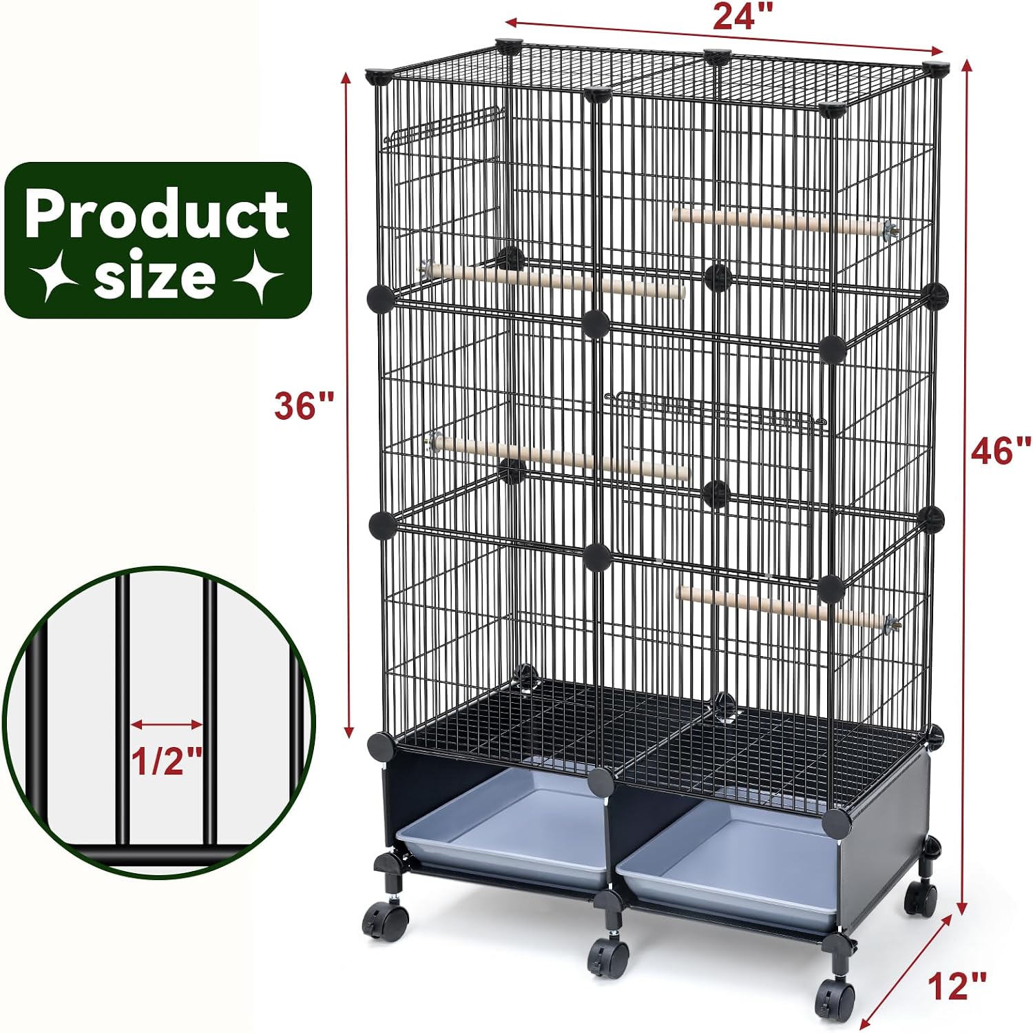 VISCOO 46-Inch Metal Bird Cage with Wooden Perches - GlobalHabitat Supply