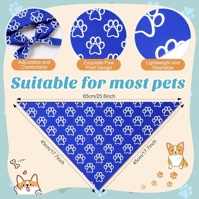 50 Pcs Blue Paw Print Dog Bandanas Bulk Animal Footprint Bandanas - Image 3