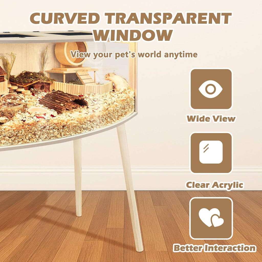 Prolee Wooden Hamster Cage with Stand, Curved Design - GlobalHabitat Supply