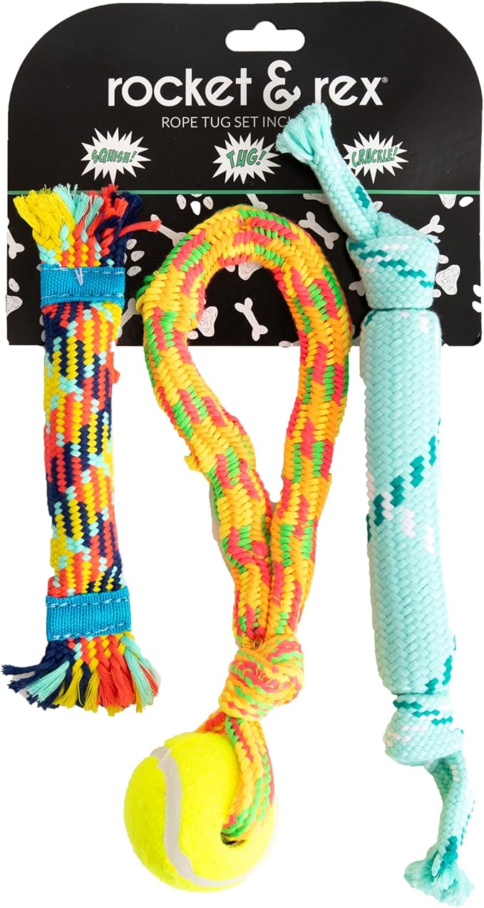 rocket & rex Dog Chew Toy Set for Small to Medium Breeds, Includes a Rope by rocket+%26+rex