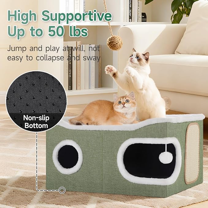 Cat Beds for Indoor Cats, Extra Wide Cat Cube House for Multi Cats, Foldable - Image 4