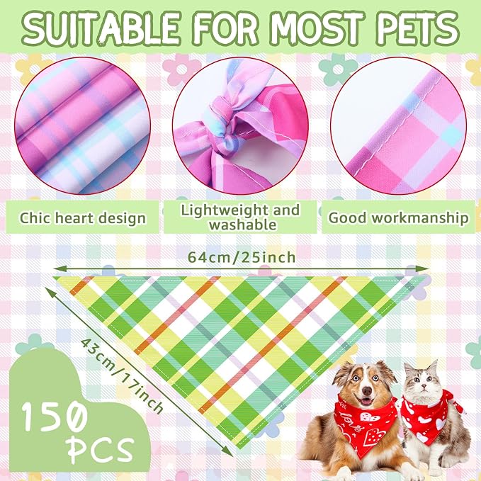 150 Pcs Spring Dog Bandanas Bulk Pet Bibs Colorful Triangle Scarf Pet Bandanas - Image 3