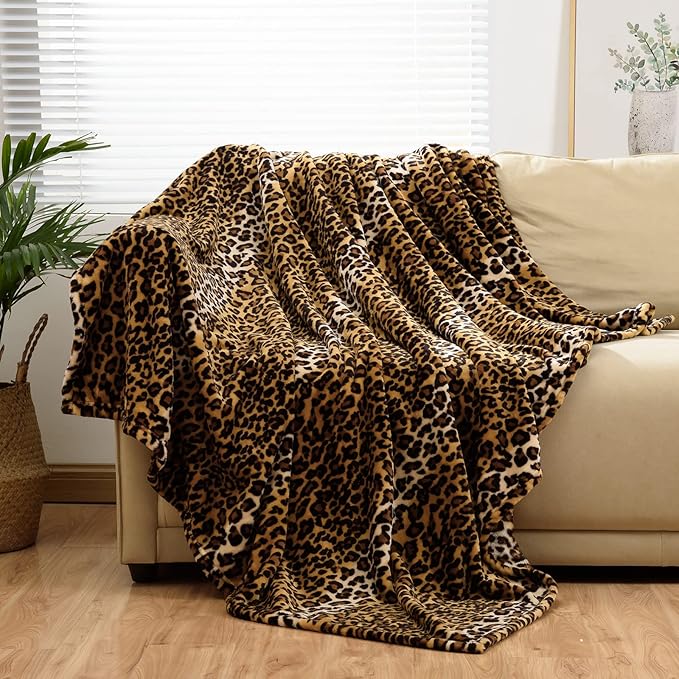 Bnuitland Leopard Print Fleece Flannel Throw - Image 4