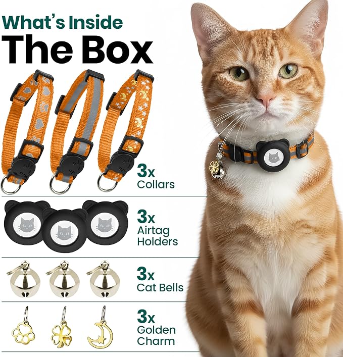 Cat Collar with AirTag Holders, Reflective Breakaway Safety Collars, Bells and - Image 2