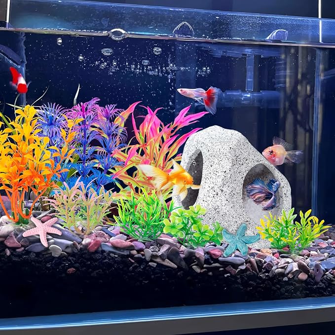 COMSUN 12 PCS Aquarium Decoration Cave Set, Ceramic Fish Tank Hideaway Rock - Image 7