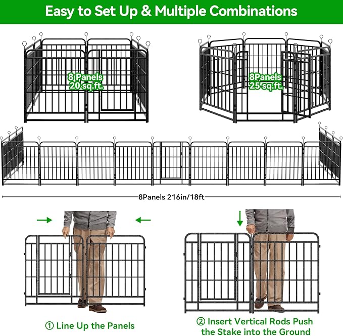 Dog Fence Outdoor 8 Piece Panels 32" Height, Square Steel Pipe - Image 7