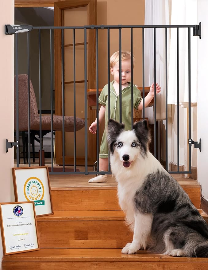 Babelio Baby Gate for Stairs, Kitchen & Doorways, No Bottom Bar| Easy by BABELIO