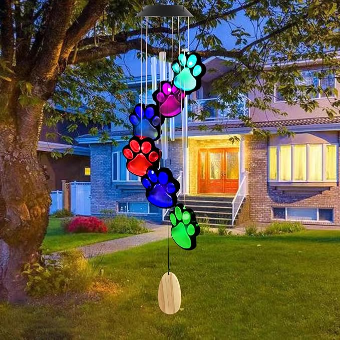 Paw Print Solar Wind Chimes for Outside, Color Changing Paw Prints Wind Chimes - Image 4