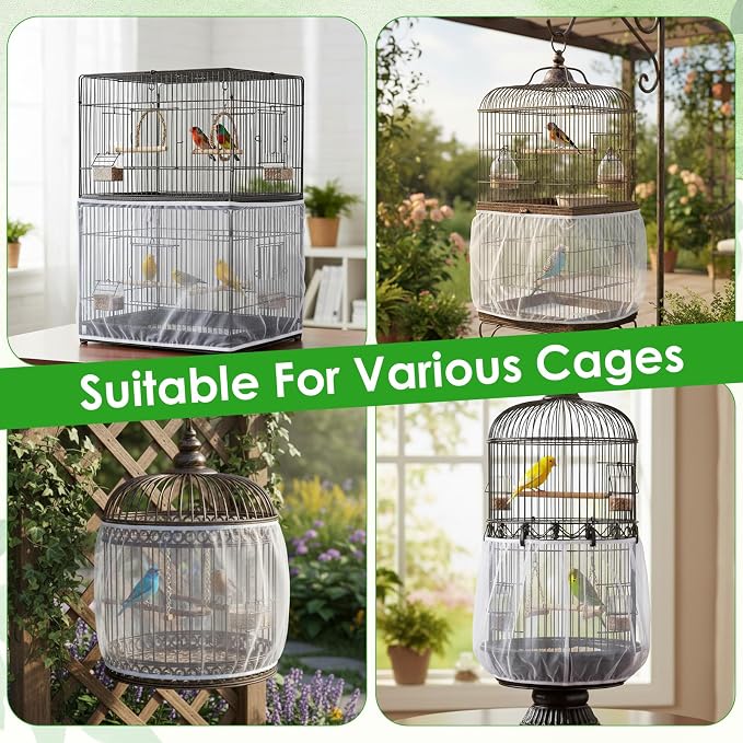 Bird Cage Seed Catcher, Mesh Net Cover Guard Soft Airy Cage Net Stretchy Skirt - Image 5