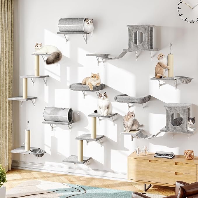 NUNU LAB 14-in-1 Cat Wall Shelves Set, Wall-Mounted Cat Climber by NUNULAB