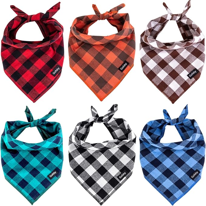 Buffalo Plaid Dog Bandanas Fall Christmas Classic 6PCS Dog Gifts Red Blue Green by Gofshy