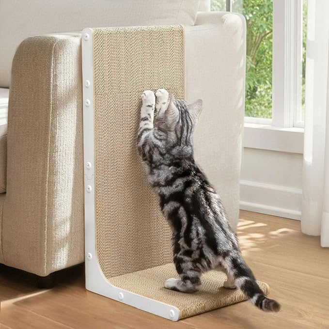 Cardboard Cat Scratcher, 23 Inch L Shape Scratch Pad Wall Mounted, Vertical by Conlun