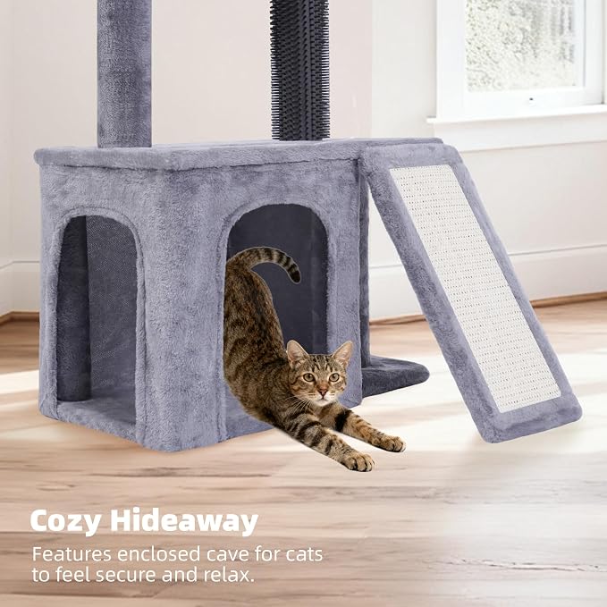 Cat Tree with Self-Grooming Brush and Interactive Toys, Cat Tree Tower - Image 6