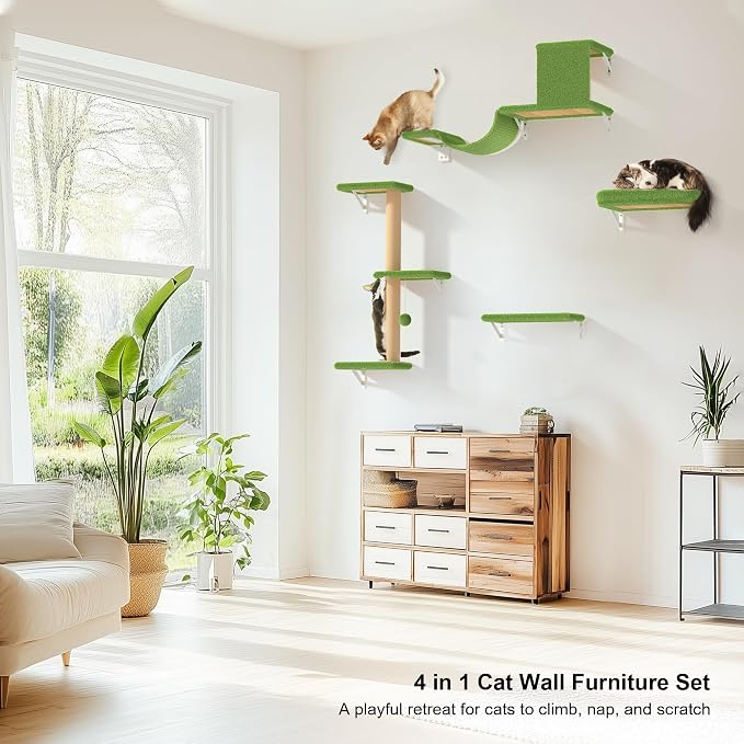 FUKUMARU Cat Wall Shelves, Stable & Safe 4 in 1 Cat Furniture Set, Wooden - Image 7
