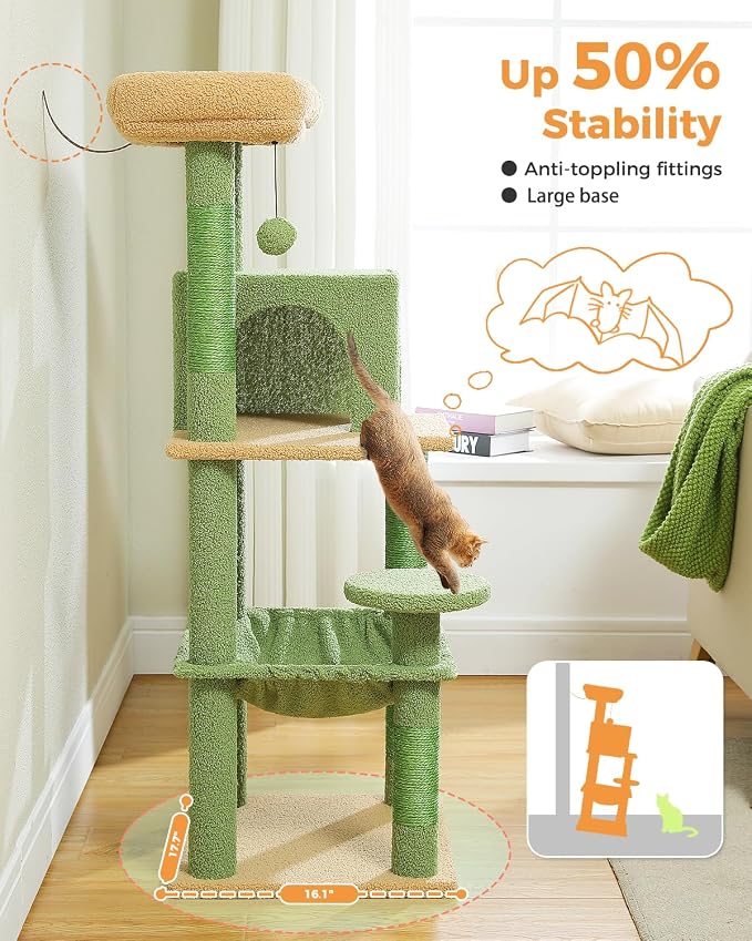 Cactus Cat Tree for Indoor Cats, 45.7" Multi-Level Cat Tower - Image 3