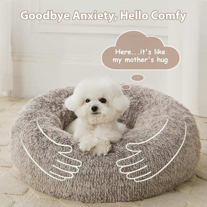 WNPETHOME Calming Dog Bed & Cat Bed, Anti-Anxiety Donut Small Dog Bed, Fluffy - Image 7