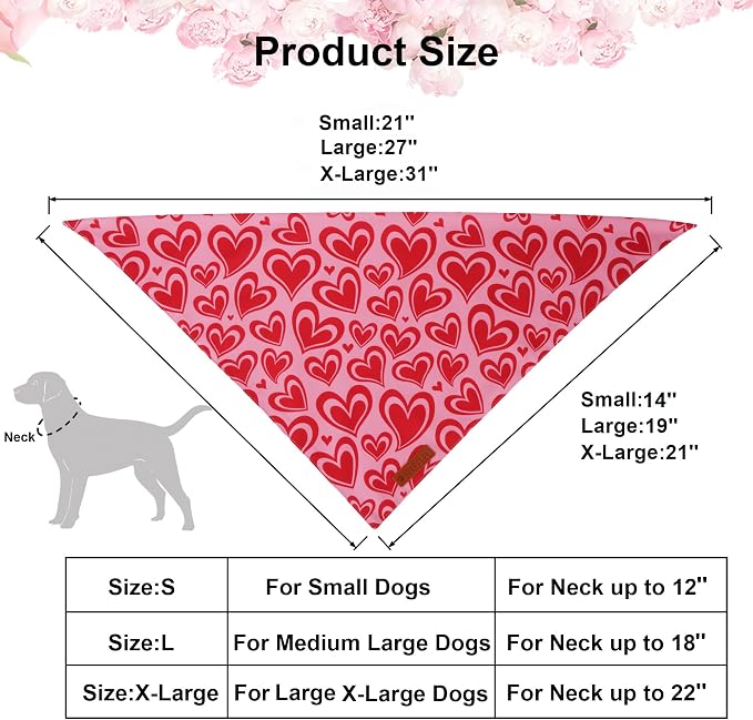 ADOGGYGO Valentine Dog Bandanas 2 Pack, Reversible Heart Love Print Puppy Scarf - Image 4