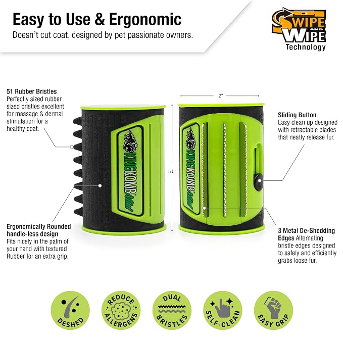 King Kanine Mini King Komb Pet Grooming Brush, Self Cleaning Deshedding | - Image 3