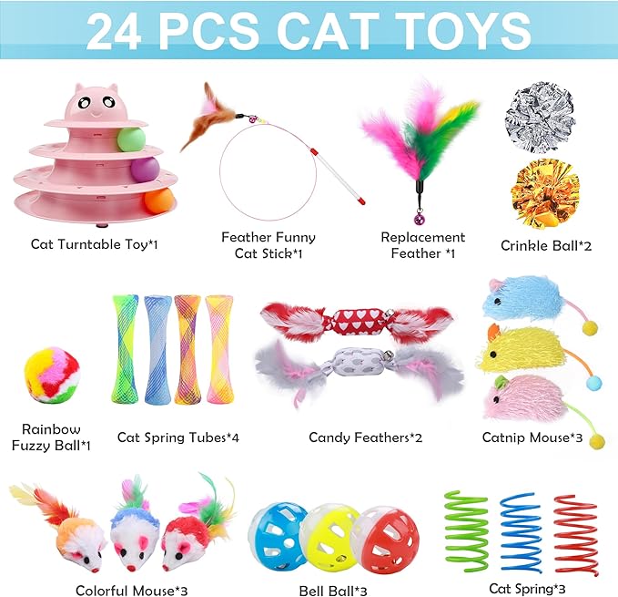 UPSKY 24 PCS Cat Toys, 3-Level Turntable Kitten Toys Set, Interactive Cat - Image 4