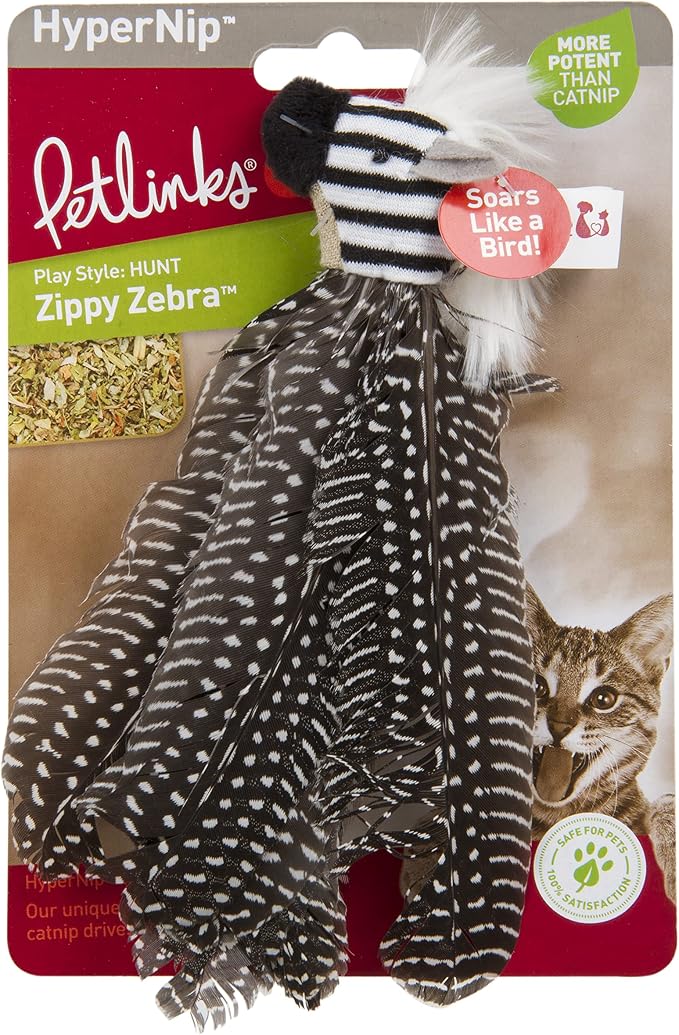 Petlinks HappyNip Zippy Zebra Feather Cat Toy, Contains Silvervine & Catnip - Image 6