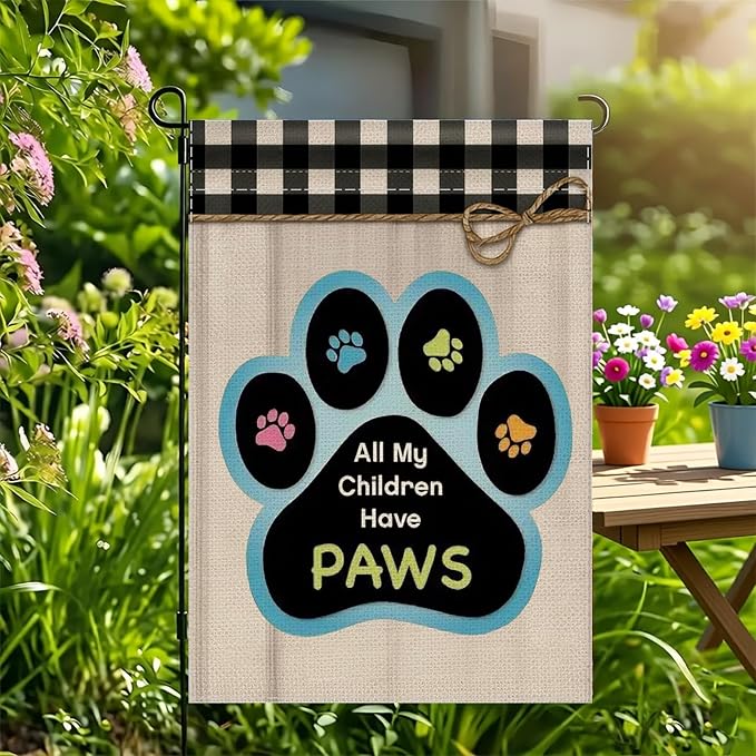 12x18 All My Children Have Paws Garden Flag Cat Paw Print Black Gingham Outdoor - Image 7