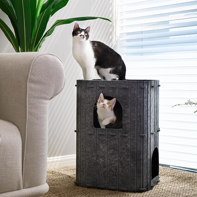 FUKUMARU Cat House for Indoor Cats, 23.62 Inch Large Cat Bed Cave Condo - Image 4
