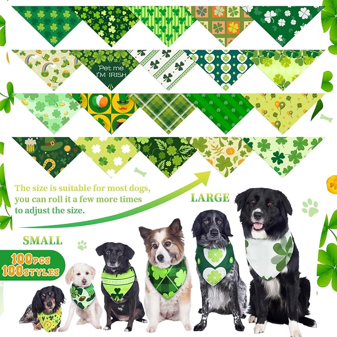 100 Pcs St. Patrick's Day Dog Bandanas Irish Pet Bandanas Bulk Holiday Green - Image 3