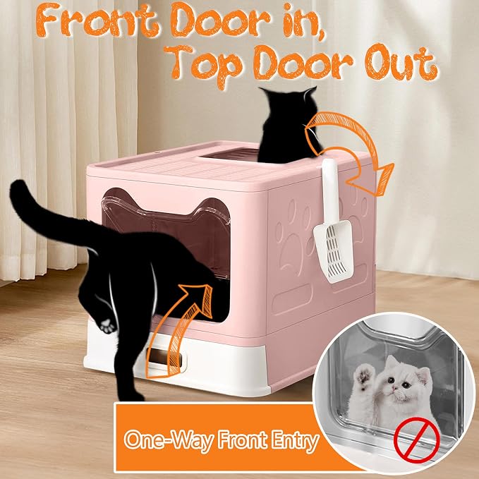 Enclosed Cat Litter Box with Lid Top Exit Covered Metal Stainless Steel Litter - Image 2