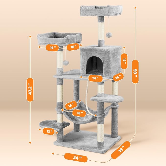 Yaheetech 59in Cat Tree for Multiple Cats, Extended Platforms for Climbing & - Image 9