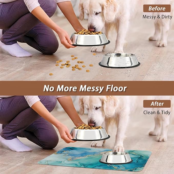 Marble Dog Cat Food Mat, Non-Slip Water Bowl Placemat, Indoor Pet Accessories - Image 5
