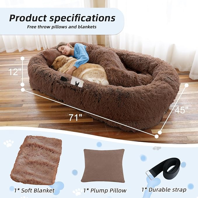 Human Dog Bed, Washable Faux Fur Pet Bed - Image 5
