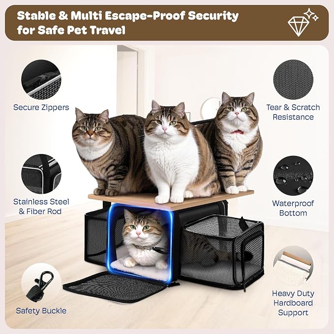 Top and 2 Sides Expandable Cat Carrier 18x11x11, TSA Airline Approved Dog - Image 5
